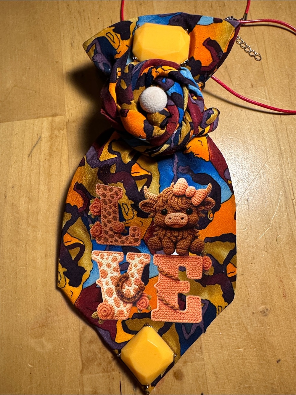 J. Garcia Multicolor 'LOVE' Necklace Tie with Highland Cow